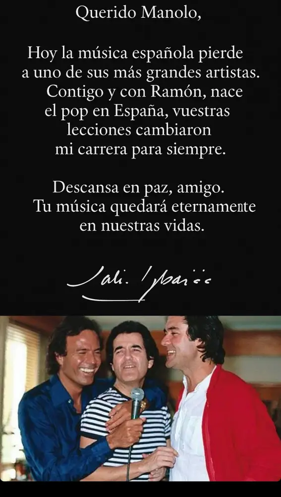 Julio Iglesias se despide de Manuel de la Calva en Instagram Julio Iglesias se despide de Manuel de la Calva en Instagram