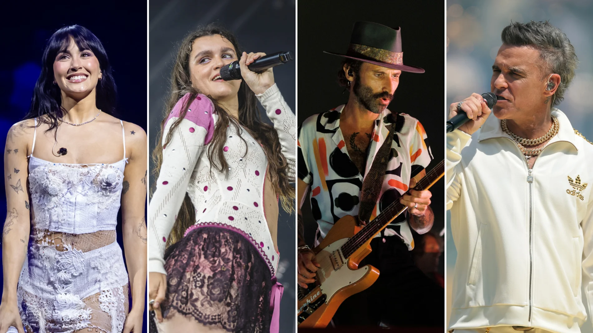 Aitana, Amaia, Leiva y Robbie Williams durante algunos de sus conciertos. Aitana, Amaia, Leiva y Robbie Williams durante algunos de sus conciertos.