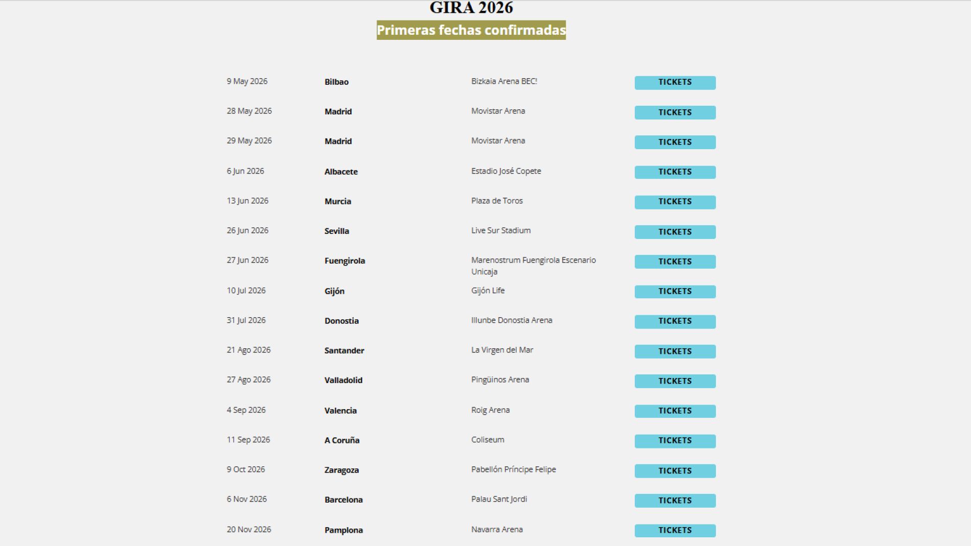Primeras fechas confirmadasPrimeras fechas confirmadas de la gira de LODVG