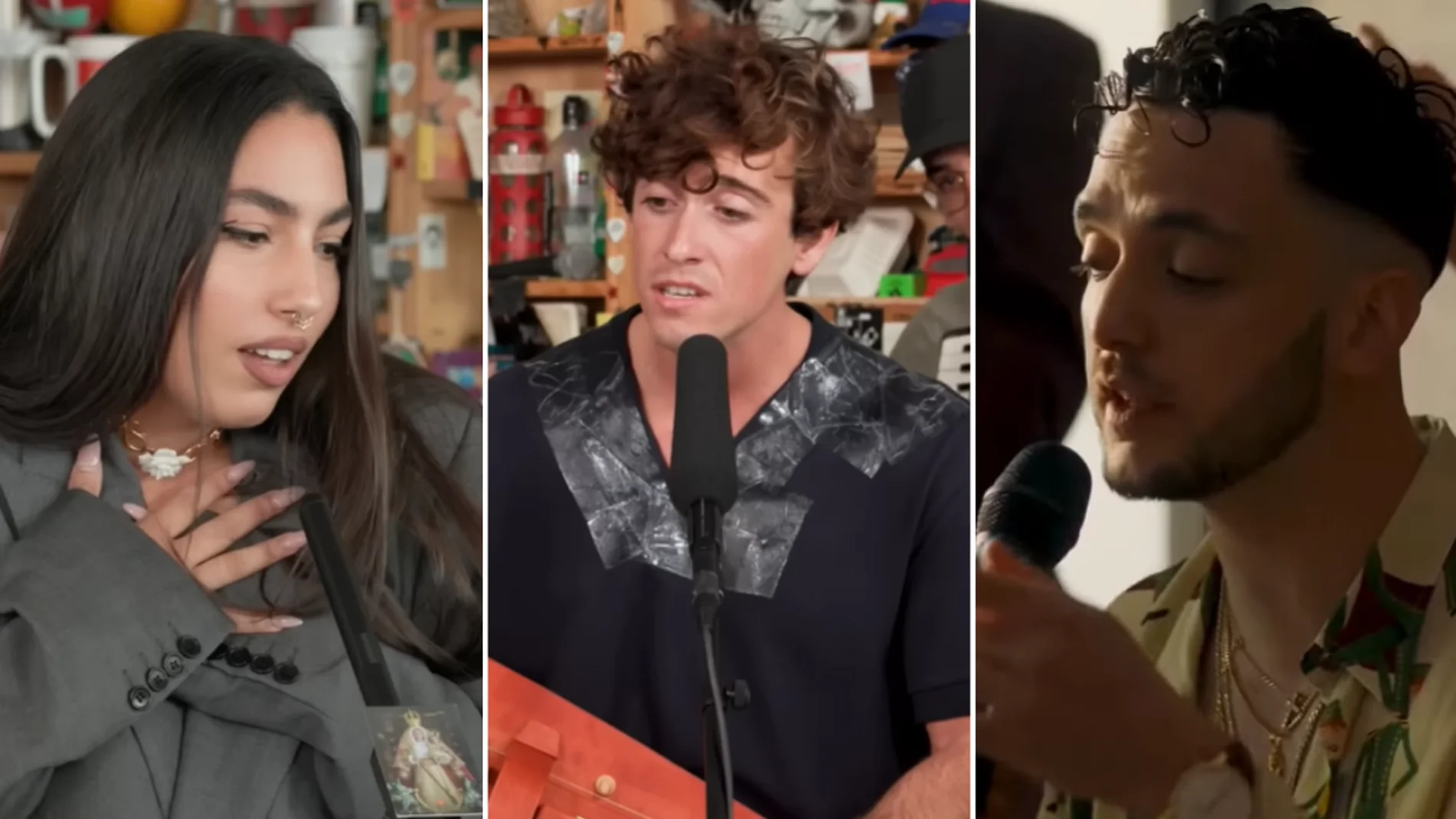 María José Llergo, Guitarricadelafuente y C.Tangana en el TINY DESK María José Llergo, Guitarricadelafuente y C.Tangana en el TINY DESK