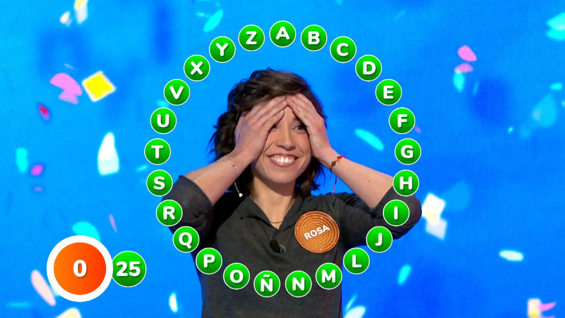 Rosa proclamándose ganadora del bote de Pasapalabra Rosa proclamándose ganadora del bote de Pasapalabra