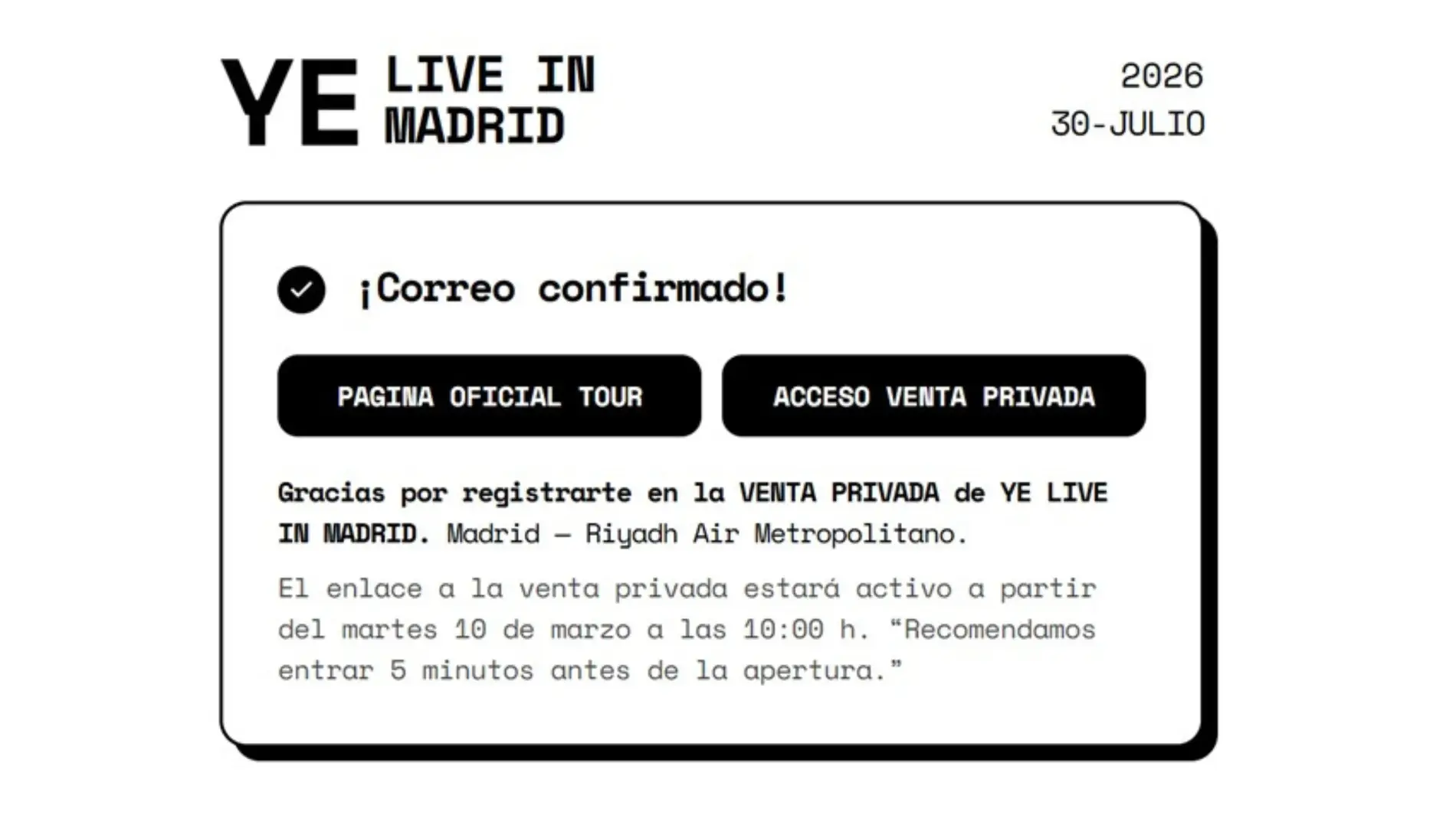 Correo de confirmación para las entradas de Kanye West Correo de confirmación para las entradas de Kanye West