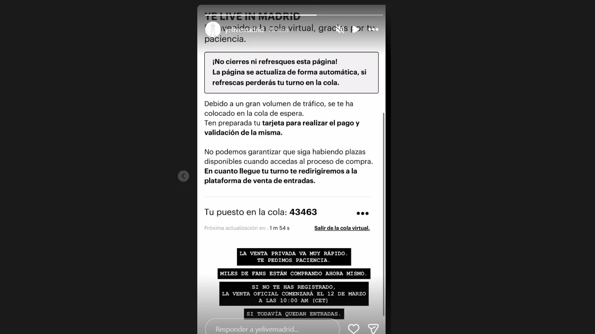 Story de la cuenta de Instagram de YE Madrid Story de la cuenta de Instagram de YE Madrid