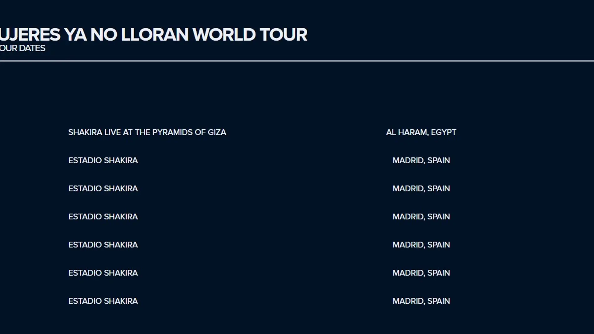 Los conciertos pendientes de Shakira a fecha de 24 de marzo de 2026 Los conciertos pendientes de Shakira a fecha de 24 de marzo de 2026