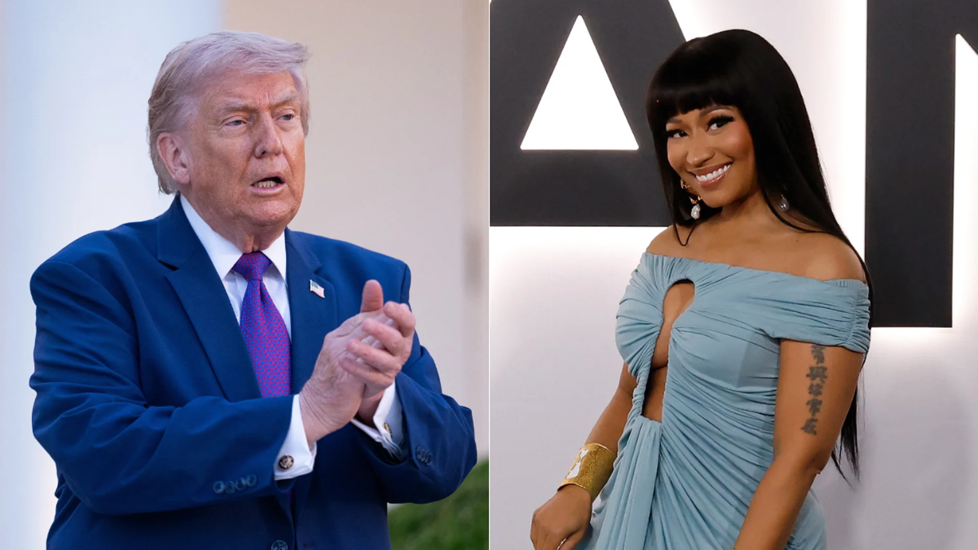 Donald Trump durante un acto de la National Police Week/ Nicki Minaj en la premier de 'Melania' Donald Trump durante un acto de la National Police Week/ Nicki Minaj en la premier de 'Melania'