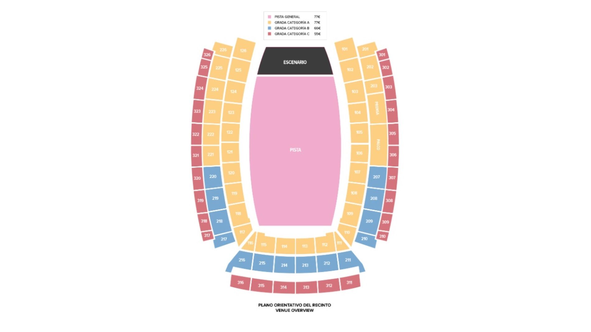 Plano orientativo del Palau Sant Jordi para los conciertos de Quevedo