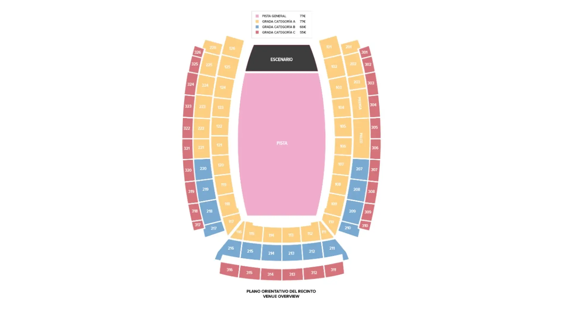 Plano orientativo del Palau Sant Jordi para los conciertos de Quevedo Plano orientativo del Palau Sant Jordi para los conciertos de Quevedo