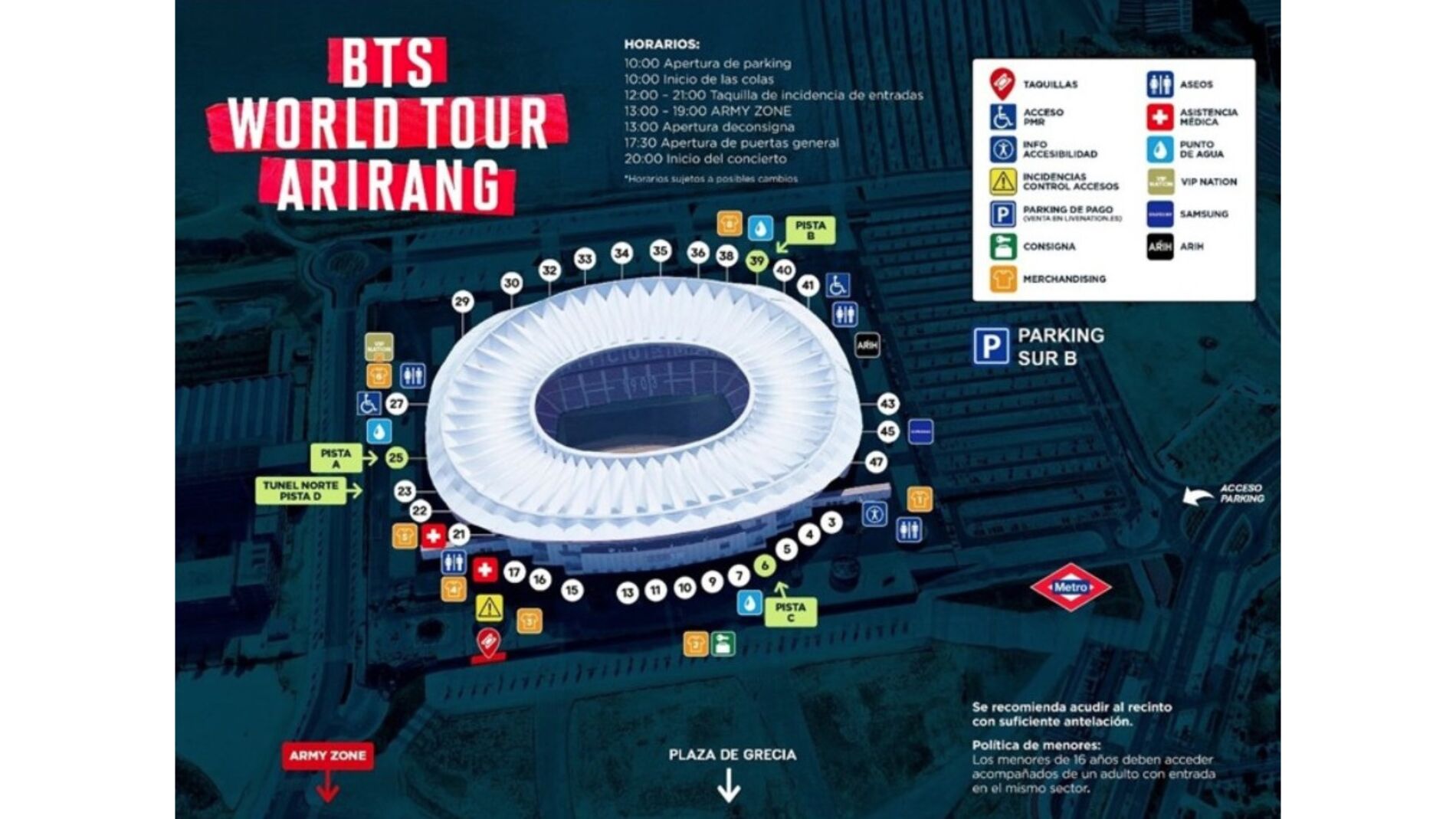 Mapa del Metropolitano para los conciertos de BTS