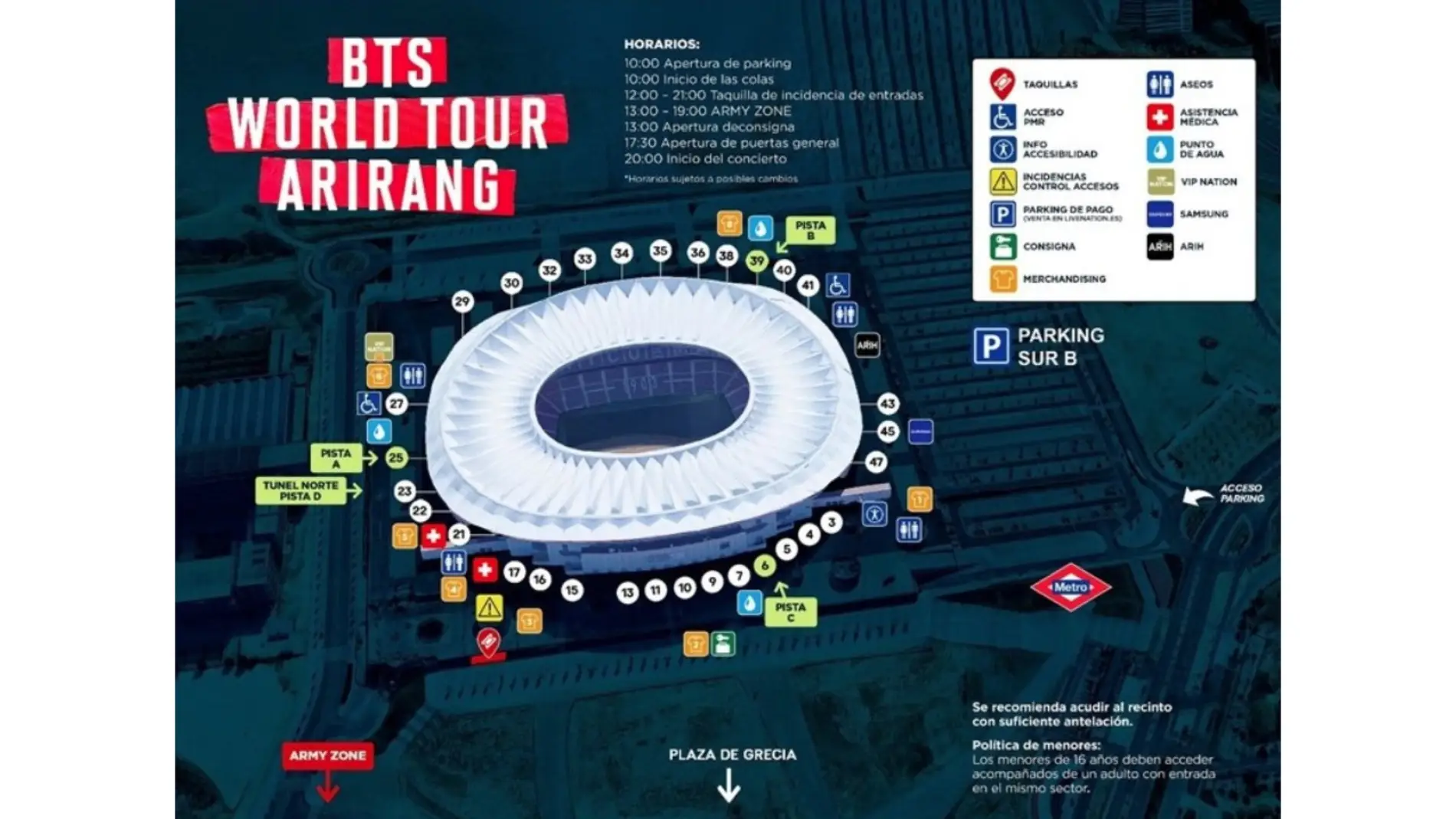 Mapa del Metropolitano para los conciertos de BTS Mapa del Metropolitano para los conciertos de BTS