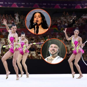 Montaje del conjunto espa&ntilde;ol de r&iacute;tmica, Rosal&iacute;a y Residente