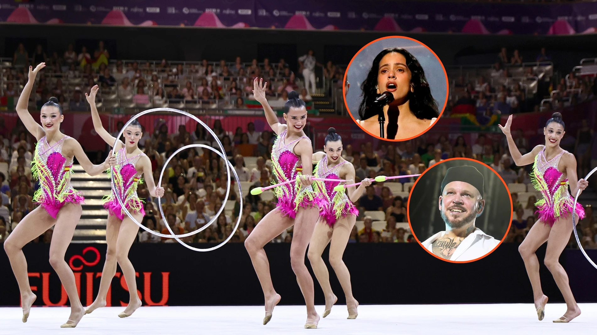 Montaje del conjunto español de rítmica, Rosalía y Residente Montaje del conjunto español de rítmica, Rosalía y Residente